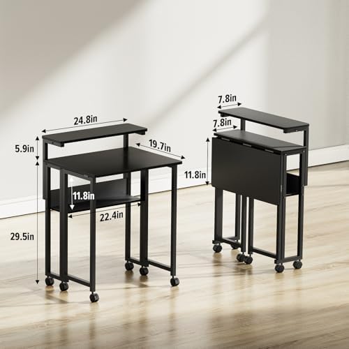 GreenForest Folding Desk with Adjustable Monitor Stand, 24.8 in Small Desk - Image 3
