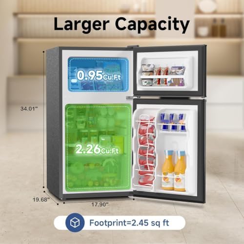 BANGSON 3.2 CU.FT Mini Fridge with Freezer for Bedroom Office Black - Image 2