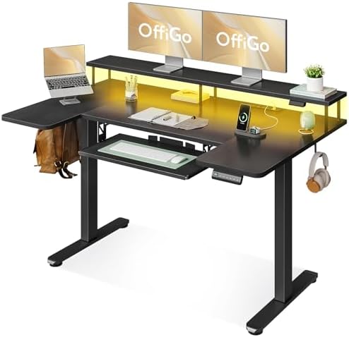 OffiGo 55 Inch U Shaped Electric Standing Desk with Keyboard Tray, Black by OfficeGo-ForHomeOfficeWork