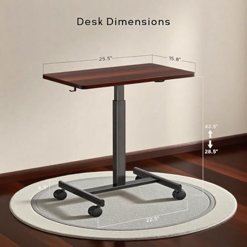 Mobile Small Standing Desk,Gas Spring Adjustable Height Rolling Portable Laptop Desk with Lockable Wheels, Computer Workstation for Home Office, Dark Walnut - Image 2