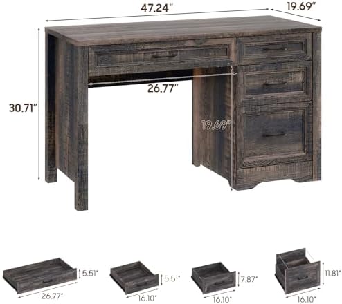 Vabches Farmhouse Executive Desk with Storage and Ample File Drawer, Rustic Large Home Writing Desk for Bedroom, Dark Oak - Image 2