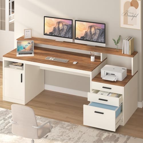 YOMILUVE 65" Computer Desk with 3 Drawers & Printer Shelf for Home Office by YomiluveDesign