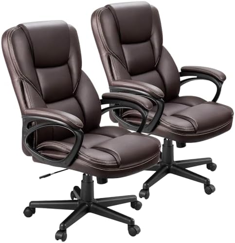 Furmax Office Executive Chair High Back Adjustable Managerial Home Desk Chair, Swivel Computer PU Leather Chair with Lumbar Support (2, Brown) by Furmax