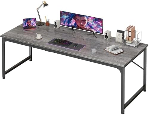 PRAISUN 70 Inch Computer Desk, Office Desk, Spacious Desktop, Grey by PRAISUN