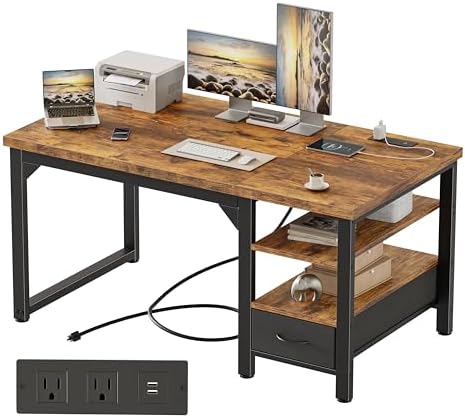 Mericonia 54" Computer Desk with Drawer, 1.2" Thick Reversible Office Desk by MERICONIA