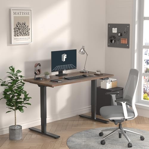 FLEXISPOT E6 3-Stage Dual Motor Electric Standing Desk 55 x 28 Sit Stand Up Desk, Holds 220 lbs, Adjustable Height w/Memory Presets, One-Piece Brown Wood Grain Desktop & Black Frame, Ships in 2 Boxes - Image 2