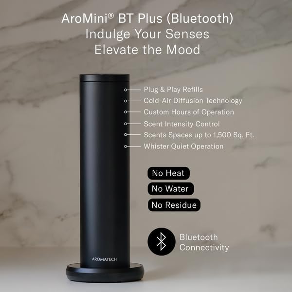 AromaTech New AroMini BT Plus Scent Diffuser w/Bluetooth – Cold-Air Diffusion Scent Machine for Home, Office, Hotel, Spa – Nebulizing Diffusion System for Essential Oil Blends (Silver) - Image 2