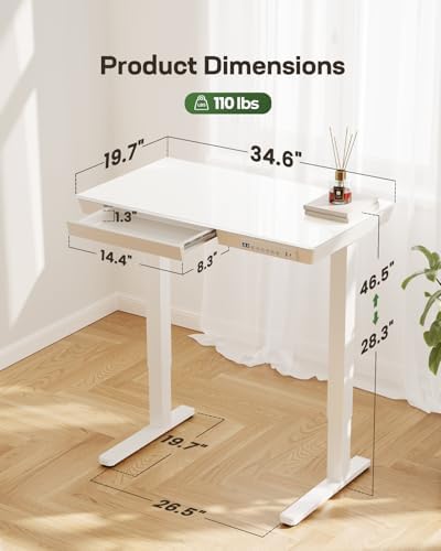 Marsail Glass Standing Desk, 35 x 20 Inch Small Sit Stand Desk - Image 3