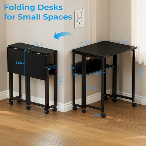 GreenForest Folding Desk with Wheels, 31.5" Rolling Table for Small Spaces - Image 3