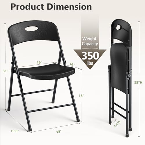 Folding Chairs 2 Pack, Outdoor Folding Chairs for Outside Indoor, Portable 350 lbs Capacity Heavy Duty Plastic Metal Foldable Chairs Commercial Seating for Picnic, Party, Patio, Black - Image 3