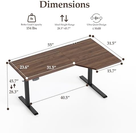 Klicelor L Shaped Standing Desk 55 x 31.5 Inch, Electric Height Adjustable Corner Desk for Home Office Workstation, Ergonomic Sit Stand Computer Table with Memory Controller, Dark Walnut - Image 3