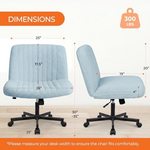 Orange Factory Criss Cross Chair with Wheels, Wide Vanity Seat, Blue Teddy - Image 2