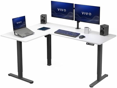 VIVO White 63 x 47 in Corner Standing Desk, DESK-E3CTBW-47 by VIVO