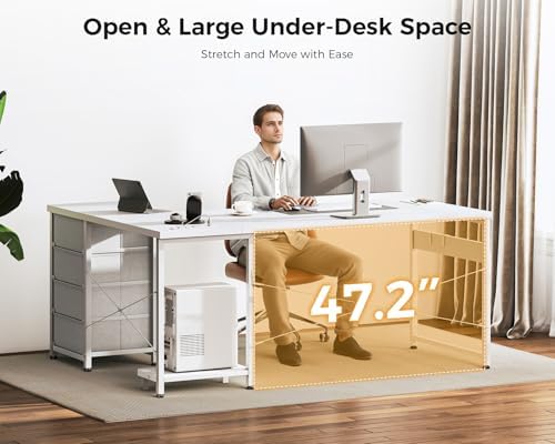 AODK 61" L Shaped Gaming Desk with 4 Drawers and Power Outlets, White - Image 6