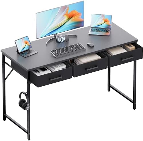 Pamray 47 Inch Small Computer Desk with 3 Drawers for Bedroom Study Writing Home Office Table for Small Spaces Grey by PAMRAY
