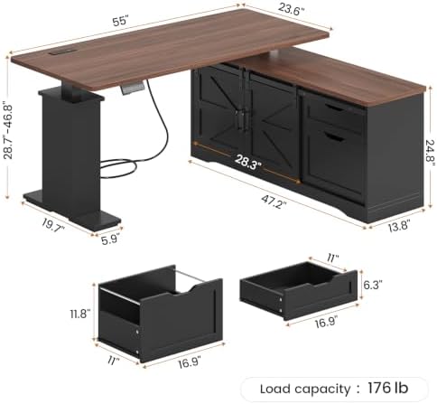 SEDETA Farmhouse 55 inch L Shaped Standing Desk with Storage Drawers - Image 2