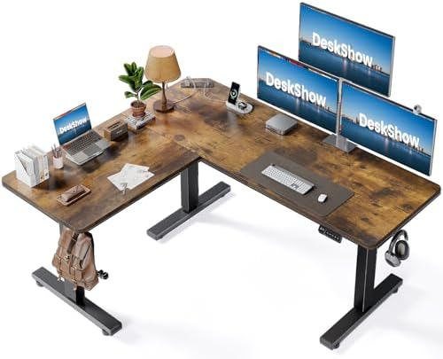 63x55 L-Shaped Electric Standing Desk with Charging Station by Unknown