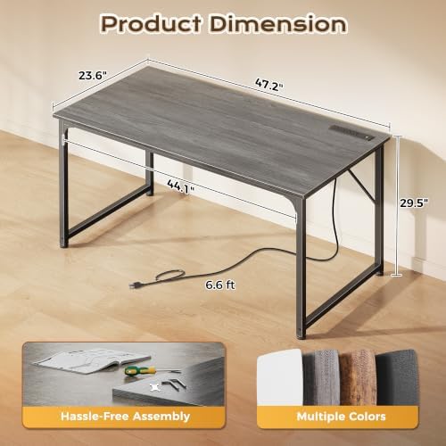 PRAISUN 47 X 24 Inch Deeper Desk with Power Outlets - Image 2