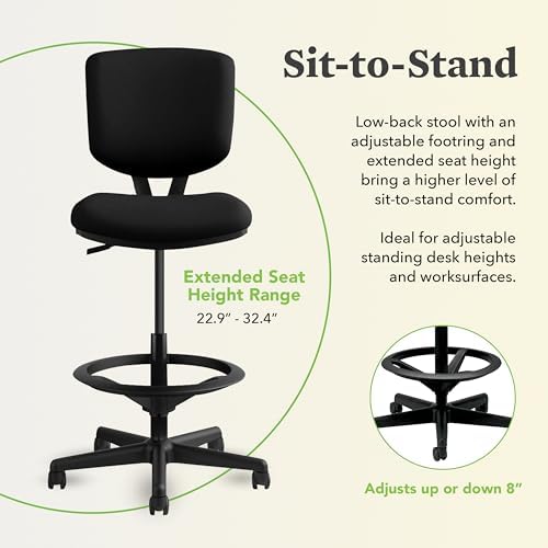 HON Volt Ergonomic Office Stool, Armless, Office Desk Computer Chair, Black - Image 6
