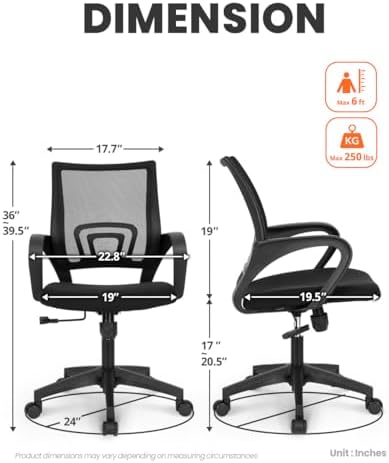 NEO CHAIR Office Computer Ergonomic Mid-Back Mesh Desk Chair, Black 2pack - Image 3