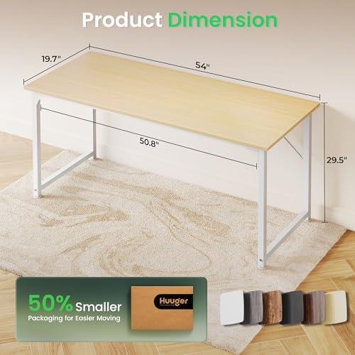 Huuger Computer Desk, 54 Inch Office Desk, Gaming Desk with Storage, Writing Desk Work Desk for Home Office, Study, Modern Simple Desk, Large Legroom, Metal Frame, Maple - Image 2