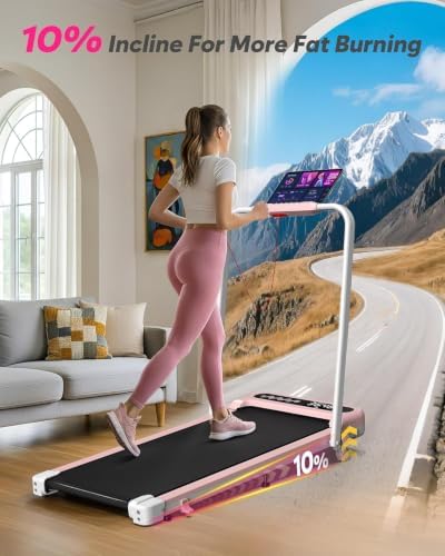 Cardirun Pink Walking Pad with 10% Incline & Handle Bar, Foldable Treadmill - Image 2