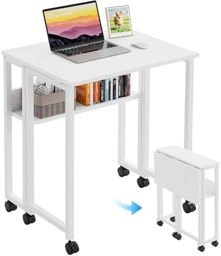 GreenForest Folding Desk with Wheels, 24.8" Rolling Table for Small Spaces by GreenForest