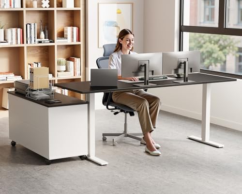 OffiGo 55" L Shaped Electric Standing Desk with Cabinet Sets, Black/White - Image 2