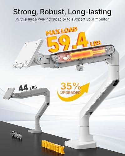 monTEK Heavy Duty Monitor Arm, 17-57" Ultrawide, Gas Spring, 59.4 lbs，White - Image 6