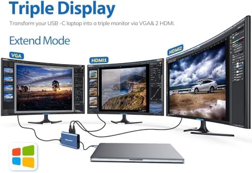 Hiearcool USB C Docking Station, 11-in-1 Dock, HDMI, VGA, Ethernet, Blue - Image 3