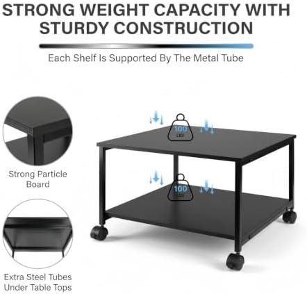 2-Tier Under Desk Printer Stand, 19.5" x 19.5" Large Rolling Printer Cart - Image 4