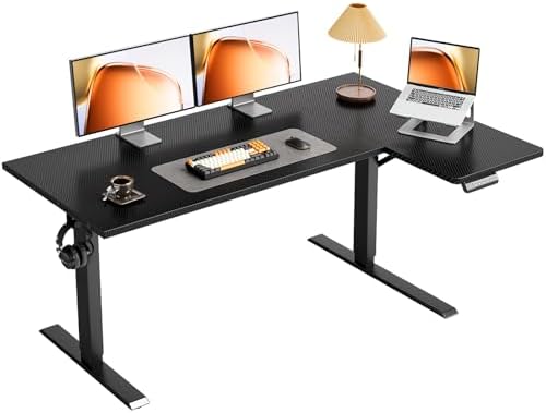 OffiGo 55" Reversible L Shaped Electric Standing Desk, Carbon Fiber Black by OfficeGo-ForHomeOfficeWork