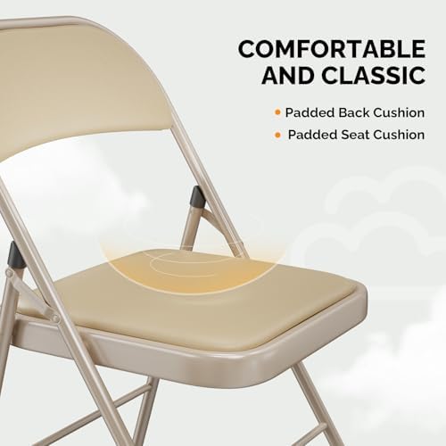 VINGLI 10 Pack Folding Chairs with Padded Seats, Metal Frame with Pu Leather Seat & Back, Capacity 350 lbs, Set of 10, Khaki - Image 5