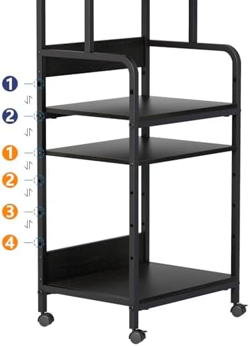 Arbuxzuy 4 Tier Stand with Storage Shelf, Tall Mobile Printer Table for Home Office, Adjustable Stands for Heat Press Scanner Fax (Black) - Image 5