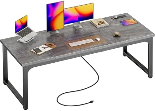 Huuger 63 x 24 inch Desk with Power Outlets & 0.95 Inch Thicker Desktop by Huuger