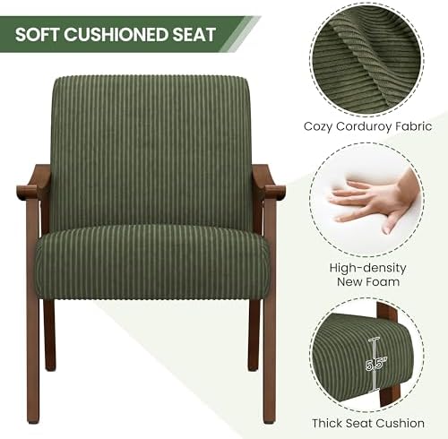 Yaheetech Accent Chairs, Mid-Century Corduroy Fabric Armchairs, Dark Green - Image 5