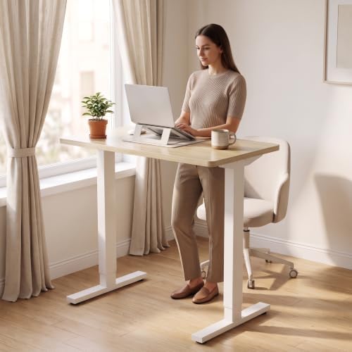 HUANUO 32x19 Inch Small Electric Standing Desk, Adjustable, Light Walnut - Image 2