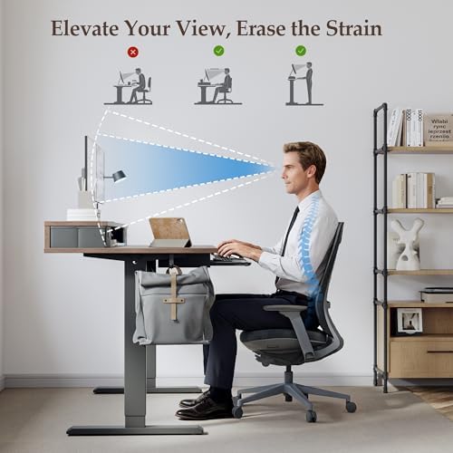 Klicelor 48 x 24 Inch Electric Standing Desk with Drawers and Keyboardtray, Adjustable Height Small Sit Stand Desk for Home Office, Compact Computer Workstation with Storage- Rustic Brown - Image 7