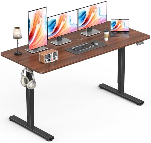 Large Electric Standing Desk, Gaming Desk, 55 x 24 Inch, Walnut by Zontera