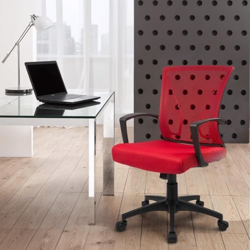 Furmax Office Chair Ergonomic Computer Desk Mesh Chair Mid Back Swivel Lumbar Support with Armrest (2, Red) - Image 5