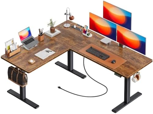 Huuger 63 x 55 Inch L Shaped Standing Desk with Power Outlets by Huuger