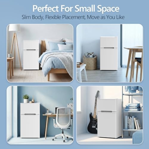 Electactic 2.5 Cu.Ft Mini Fridge with Freezer, Double-Door Compact Refrigerator, Adjustable Glass Shelves, Mechanical Thermostat & Leveling Feet, Space-Saving for Apartment/Dorm/Office, White - Image 6