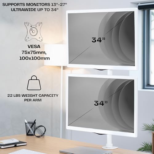 VIVO Dual Monitor Desk Mount Stand with Height Adjustment and VESA Plates for 2 LCD Ultrawide Screens up to 34 inches, Stacked Array, STAND-V002RW - Image 4