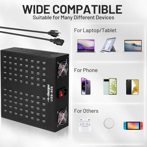 Multiple USB Charging Station, MIXILIN 80 Ports 800W(150A) Fast Charger Station with Power Switch, Desktop Charging Station for Multiple Devices Compatible with Cell Phones iPad Kindle Tablet - Image 3