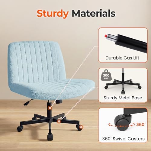 Orange Factory Criss Cross Chair with Wheels, Wide Vanity Seat, Blue Teddy - Image 7