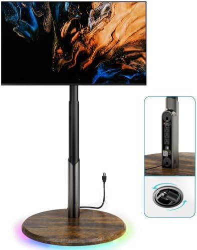 Mobile TV Stand with Power Outlet, Rolling TV Cart for 27-70 Inch OLED LED Monitors, 6 Levels of Height Adjustment, Ambient RGB Lighting on The Bottom Wheels Holds up to 88lbs by LLDEPLL