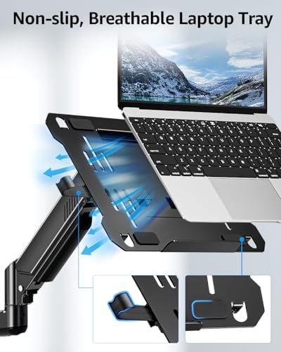 MOUNTUP Laptop Wall Mount, Adjustable Laptop Mount for Max 17" Notebook or Max 32" Monitor, Wall Mount Laptop Holder Holds 4.4-22lbs, 2-in-1 Laptop Arm with Ventilated Tray - Image 5