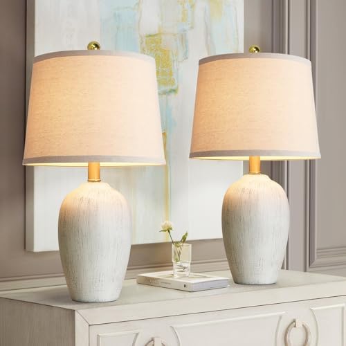 AIEAMPDO 21'' Set of 2 Rustic Ceramic Small Table Lamps for Bedroom by AIEAMPDO