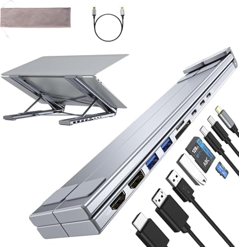 M93 Laptop Docking Station Dual Monitor Stand, 9 in 1 USB C Hub HDMI, DisplayPort 4K@60Hz, Portable Laptop Stand with USB Ports, Multiport Adapter USBC Dock Station Computer Holder (HDMI+DP) by Umaniy