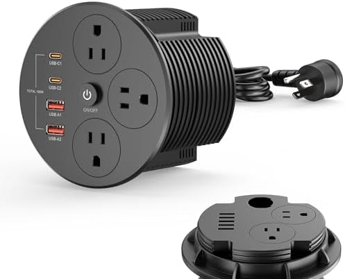 100W USB C Desktop Power Grommet, Double-Side 4 USB 5 Outlets (15Amp) by HEZI